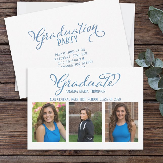 Graduate Multi Photo Simple Elegant Calligraphy Invitation (Creator Uploaded)