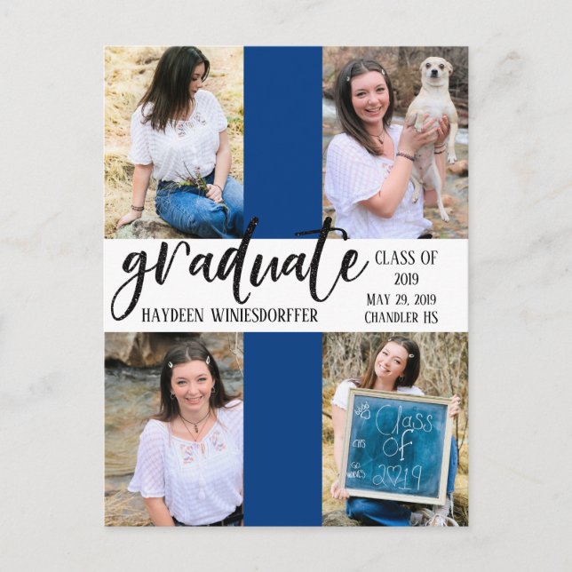 Graduate Multi Photo Template Colour Block Postcard (Front)