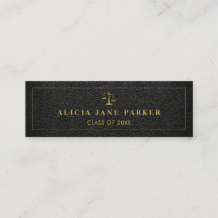 Graduate name black gold law school graduation mini business card