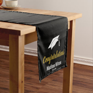 Graduate Name Black White Gold Congratulations  Short Table Runner