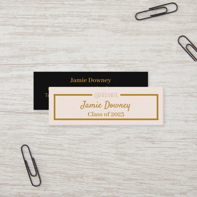 Graduate Name Card | Black, Pink & Gold | Modern (Front/Back In Situ)