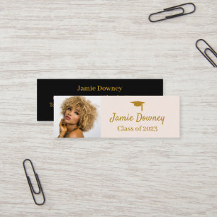 Graduate Name Card Photo Black, Pink & Gold