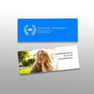Graduate Name Card Photo Elegant Blue and White