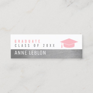 Graduate name, elegant class of pink feminine calling card