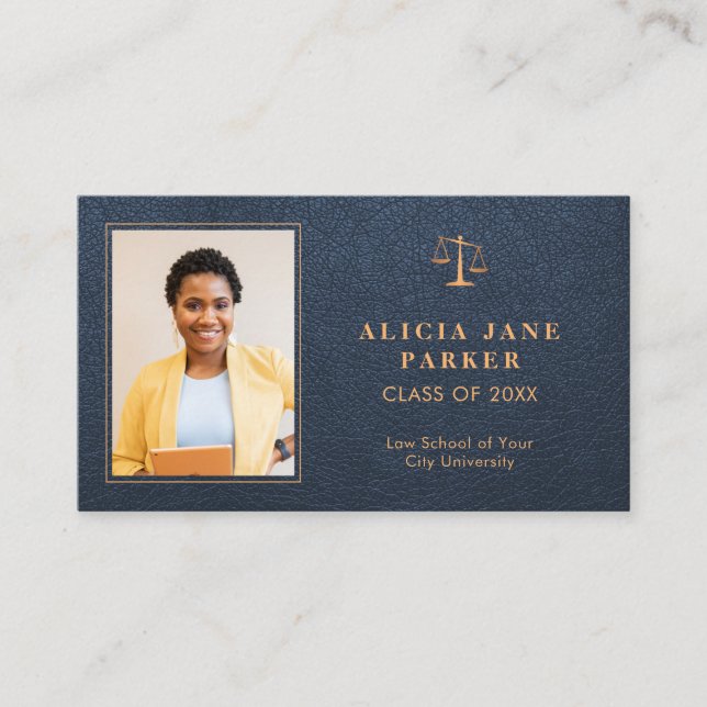 Graduate name law school graduation photo business card (Front)