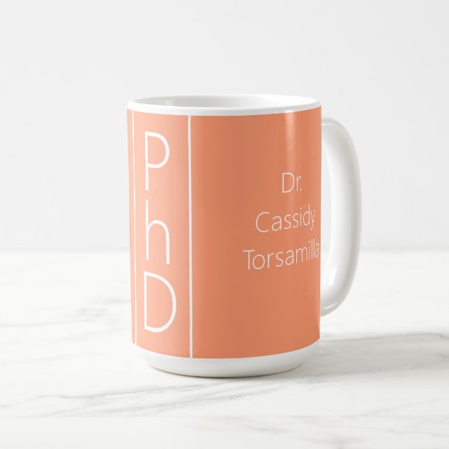 Graduate Name Peach White PhD Coffee Mug (Front Right)