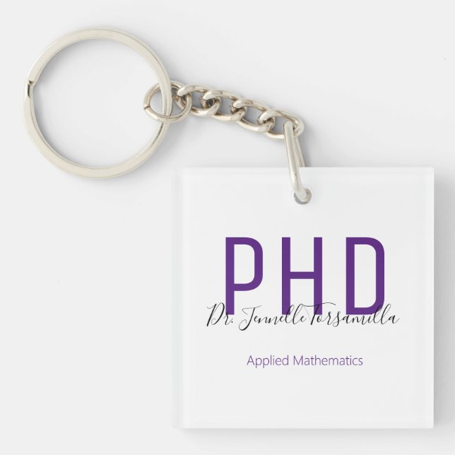 Graduate Name Purple Degree PhD Keychain (Front)
