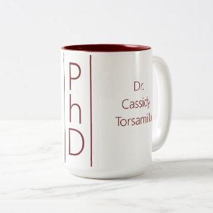 Graduate Name White Burgundy PhD Two-Tone Coffee Mug