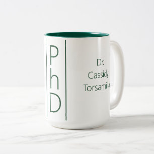 Graduate Name White Green PhD Two-Tone Coffee Mug