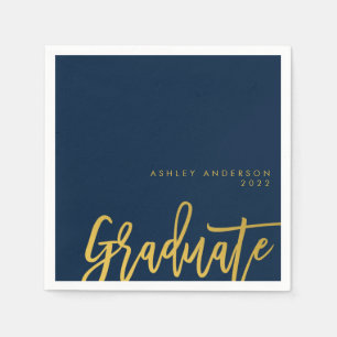 Graduate Navy Blue and Gold Party Napkin