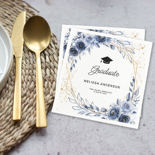Graduate Navy Blue Flowers Napkin