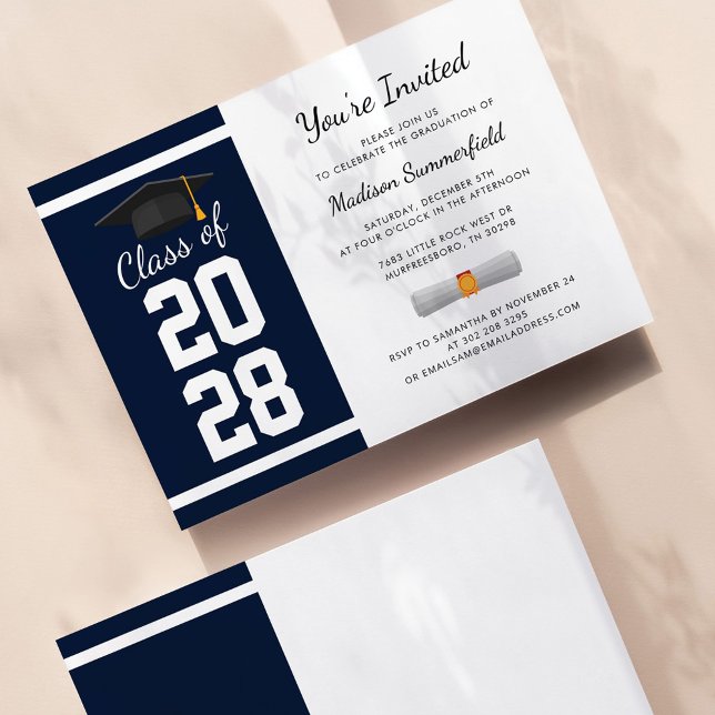 Graduate Navy Blue Graduation 2025 Party Invitation (Creator Uploaded)