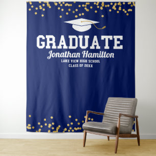 Graduate Navy Blue Graduation Party Backdrop Tapestry