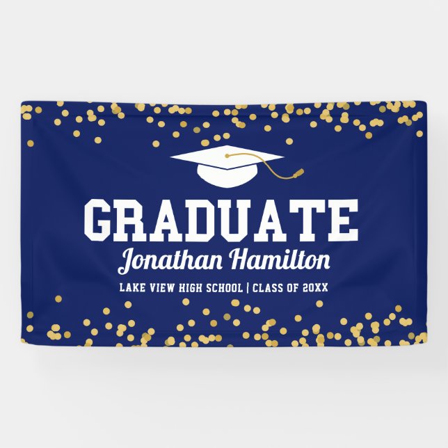 Graduate Navy Blue Graduation Party Banner (Horizontal)