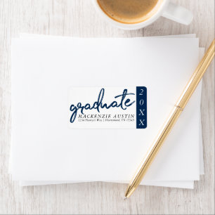 Graduate Navy Script   Dark Blue Brush Keepsake Label