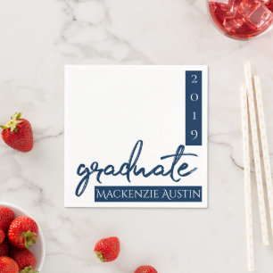 Graduate Navy Script   Dark Blue Brush Keepsake Napkin