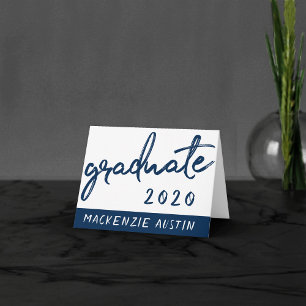 Graduate Navy Script   Dark Blue Brush Keepsake Thank You Card
