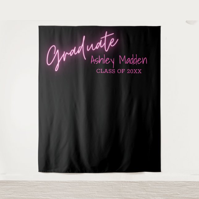Graduate Neon Pink Script Graduation Party Tapestry (Front)