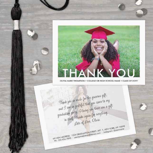 Graduate New Address 2 Photo Thank You Graduation Card (Creator Uploaded)