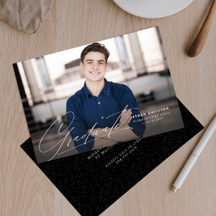 Graduate one photo simple modern script graduation invitation