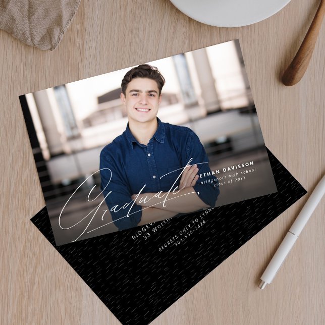 Graduate one photo simple modern script graduation invitation (Creator Uploaded)