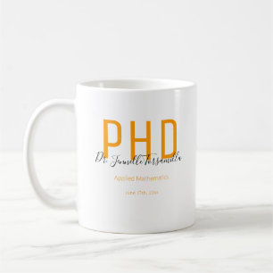Graduate Orange Black Date Name Degree PhD Coffee Mug