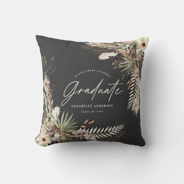 Graduate pampas eucalyptus elegant black rustic cushion (Front)