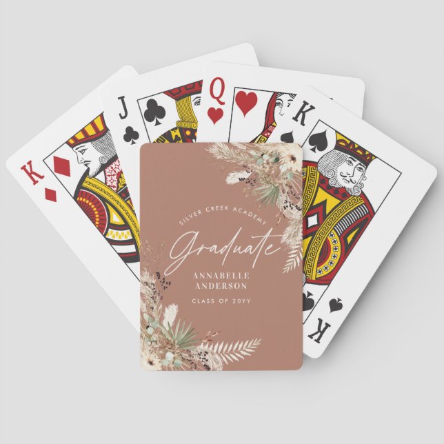 Graduate pampas eucalyptus elegant terracotta playing cards (Back)