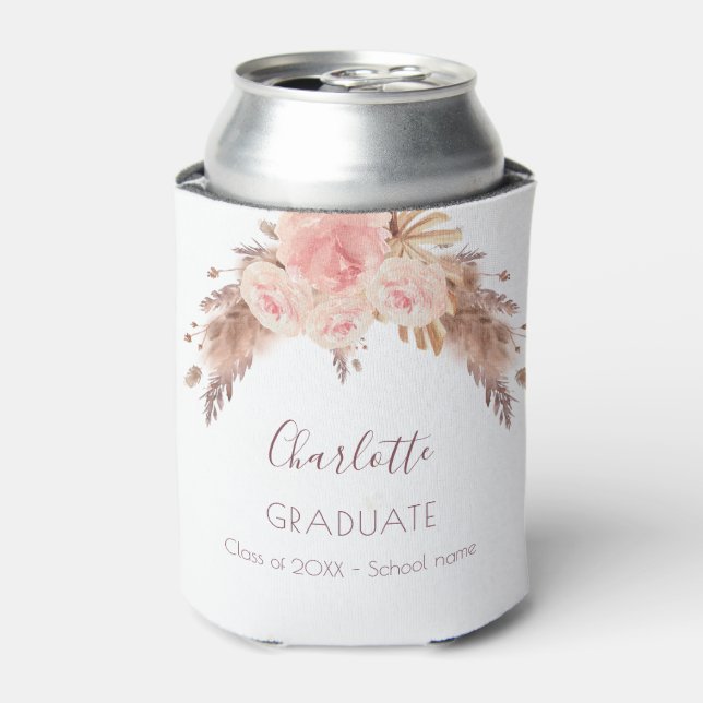 Graduate pampas grass blush rose floral can cooler (Can Front)