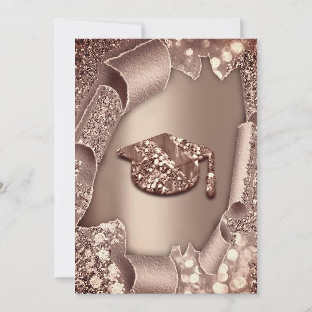 Graduate Party CAP Glitter Rose 3D Modern SPARKLES Invitation (Back)