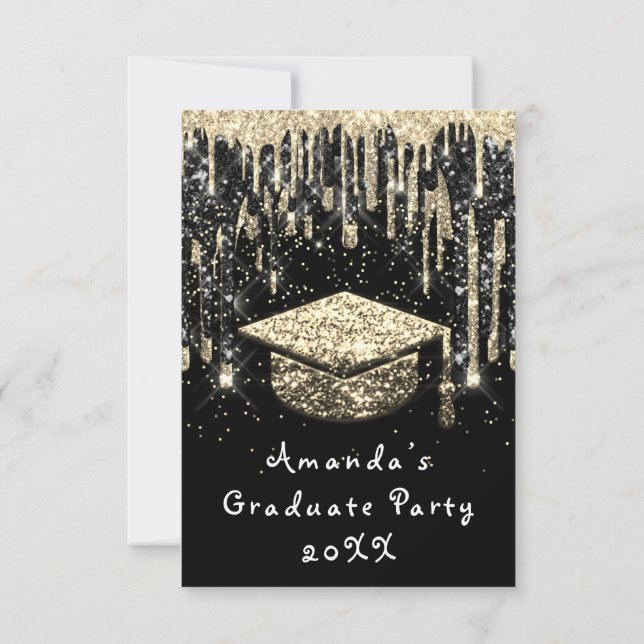 Graduate Party Drip Glitter Burgund Gold Black Invitation (Back)
