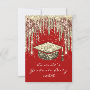 Graduate Party Drips Glitter Red Gold Confetti Invitation