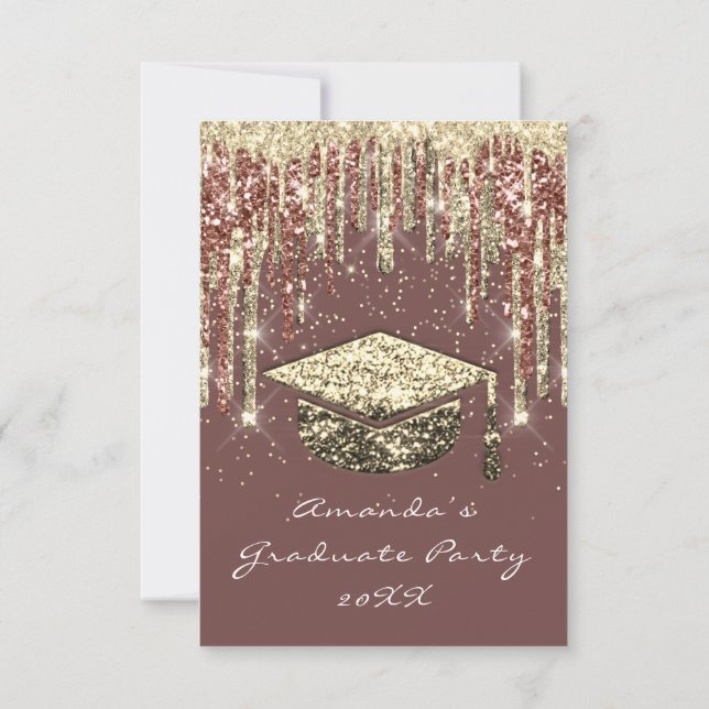 Graduate Party Drips Glitter Rose Gold Confetti  Invitation (Back)
