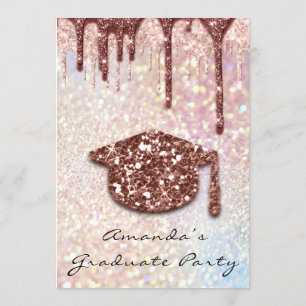 Graduate Party Drips Rose Cap 3D Holograph Invitation