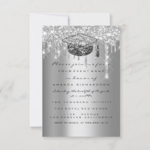 Graduate Party Glitter Silver Grey Drips Cup Invitation