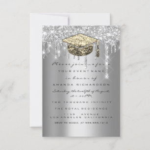 Graduate Party Glitter Silver Grey Drips Gold Invitation
