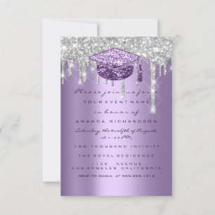 Graduate Party Glitter Silver Grey Drips Purple Invitation