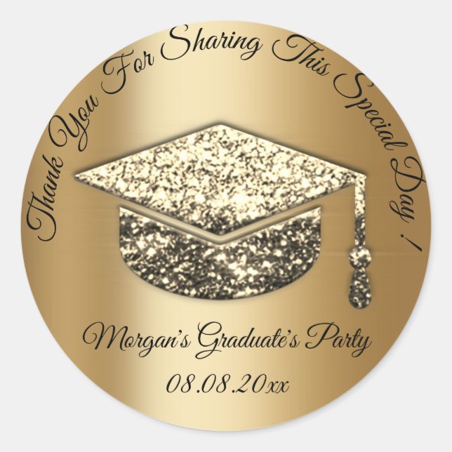 Graduate Party GoldGlitter Student Cup Favour Than Classic Round Sticker (Front)