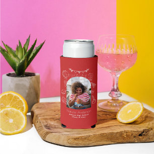 Graduate Party Red Hand Drawn Modern Photo Seltzer Can Cooler