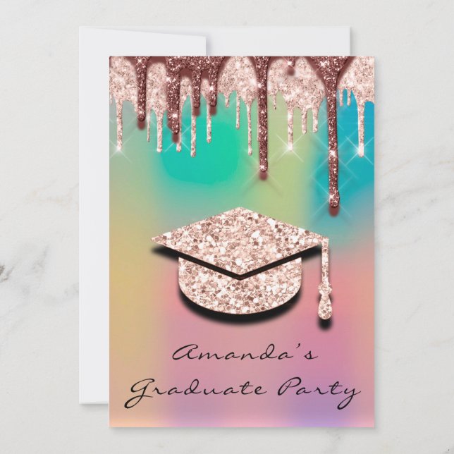 Graduate Party Rose Gold Cap 3D Holograph Invitation (Back)