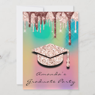 Graduate Party Rose Gold Cap 3D Holograph Invitation