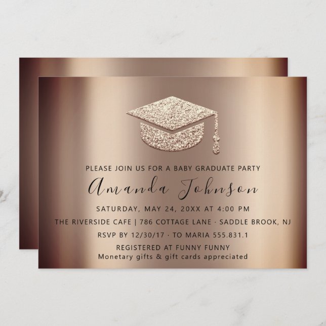 Graduate Party Student Rose Gold Graduate Cap Invitation (Front/Back)