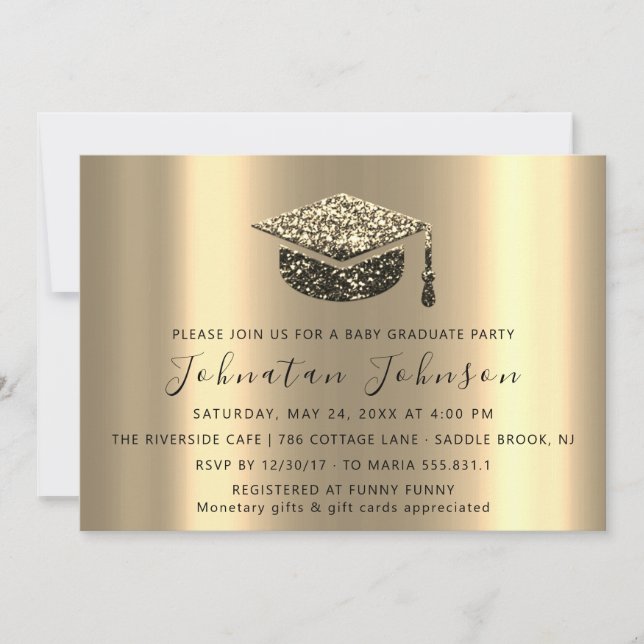 Graduate Party Student Sepia Gold Graduate Cap Invitation (Front)