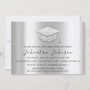 Graduate Party Student Silver Grey Grey Barret Invitation
