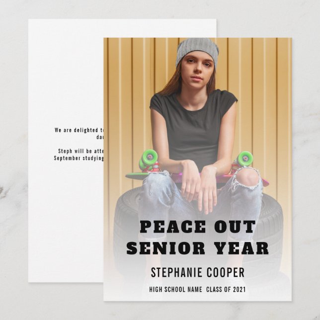 Graduate Peace Out Senior Year Graduation Announcement (Front/Back)