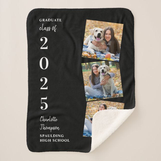 Graduate Personalised Photo Collage Name Year Sherpa Blanket (Front)