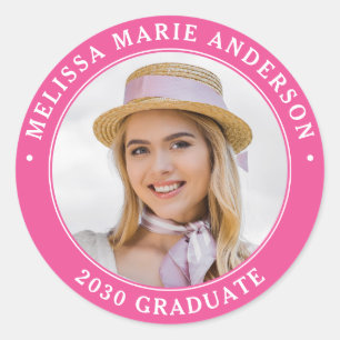 Graduate Personalised Photo Year Pink Graduation Classic Round Sticker