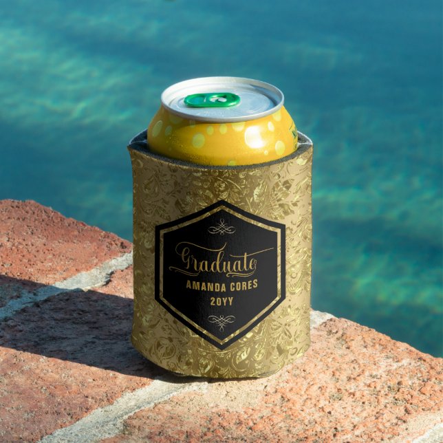 Graduate Personalised Typography & Gold Damasks Can Cooler (In Situ Pool)