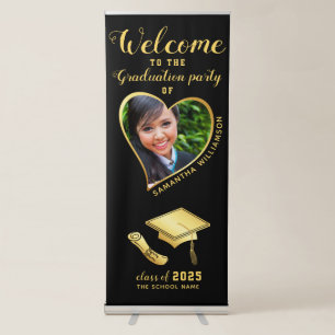 Graduate Photo Black and Gold Graduation Welcome Retractable Banner