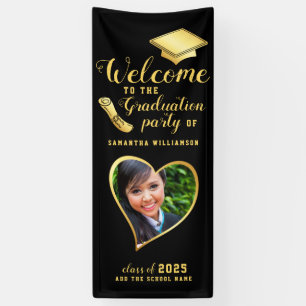 Graduate Photo Black Gold Graduation Welcome Banner